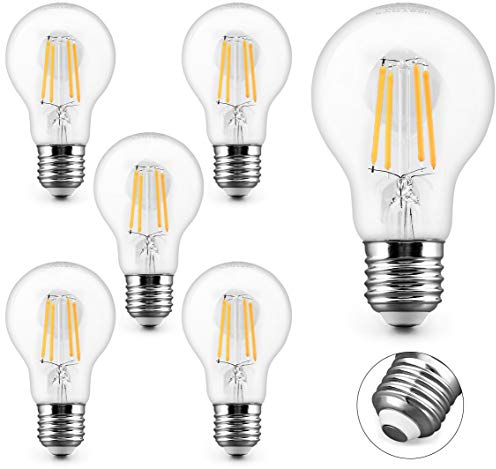 KYOTECH LED Filament Lampe E27 4W Ersetzt 40W 400LM Warmweiß 2700K Glühbirne Abstrahlwinkel 360°Glas A60 Leuchtmittel Classic Lampe Birnen in Kolbenform 6er Set
