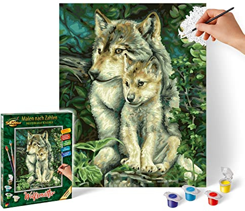 Schipper 609240838 måla efter siffror – Wolfsmutter – måla bilder för vuxna, inklusive borstar och akrylfärger, 24 x 30 cm