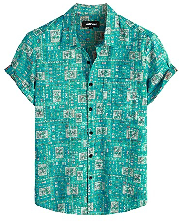 VATPAVE Mens Front Pocket Hawaiian Flower Shirts Casual Short Sleeve Button Down Beach Shirts Medium Light Blue Summer