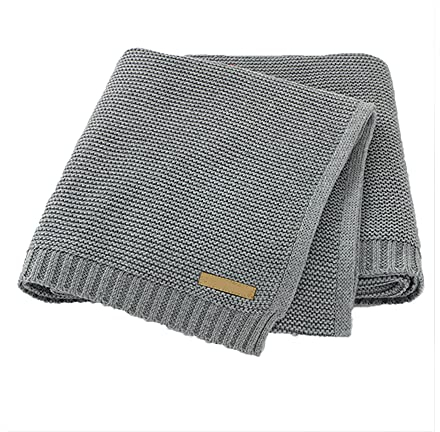 Surwin Strickdecke Babydecke Kuscheldecke Baumwolle, Mädchen und Jungen Babys Gestrickt Kinderdecke Freien Krabbeldecke Perfekt für Kinderwagen Babybett (80x100cm,grau)