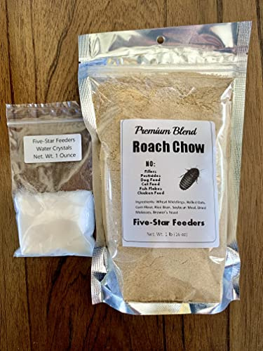 Premium Roach/Cricket Chow and Water Crystal Combos by Five-Star Feeders (1 lb. Roach Chow and 1 oz. Water Crystals)