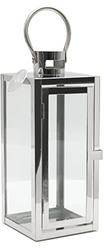 Dekovita 30cm Laterne aus Edelstahl - Gartenlaterne mit Glas-Scheiben und Henkel - Metall Deko-Laterne Windlicht