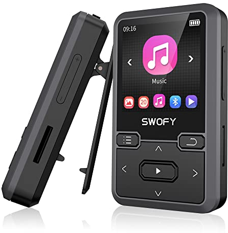 Lecteur MP3 32GB Bluetooth 5.0, Lecteur Portable de Musique Sportive, Ultra-léger Haute-fidélité avec qualité de Son sans Perte pour Les Enfants, Radio FM, podomètre, jusqu'à 128GB (Black)