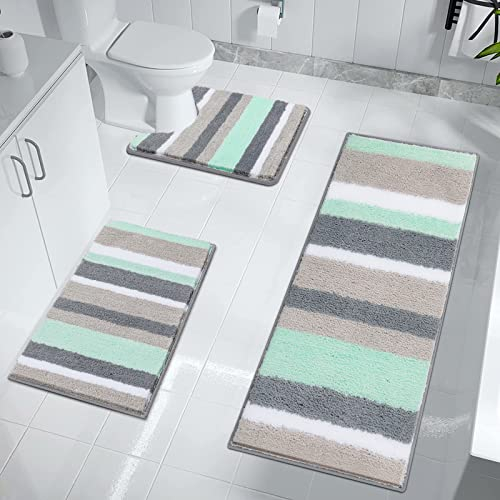 Pauwer Weiche Badezimmerteppich Set 3 Teilig，Mikrofaser Absorbent Badematten und Toilettenmatte Flauschiger Badvorleger rutschfest Waschbar WC Vorleger mit Ausschnitt