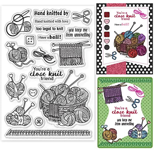 GLOBLELAND Wolle Stricken Transparente Stempel für Scrapbooking Winter-Wollknäuel Klare Stamps Wollknäuel Rand Silikonstempel Für Kartengestaltung DIY Prägung Journaling