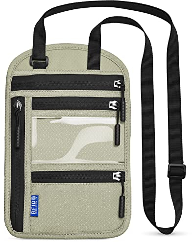 Yordawn Brustbeutel Brusttasche Herren Dame mit RFID-Schutz Wasserdicht Reisegeldbeutel Reise Sicherheitstasche mit Verstellbarem Halsriemen für Bargeld Karten Schlüssel und Reisepass, Grau