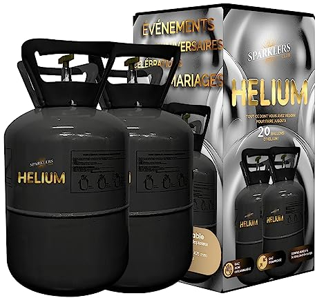 Elio 2 grandi bottiglie di gas di elio per 40 palloncini – Caramella usa e getta 0,34 m3 ideale per feste, compleanni, matrimoni e feste – Fai galleggiare i tuoi palloncini con SPARKLERS CLUB®