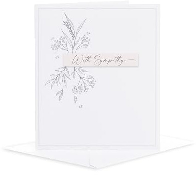 UK Greetings | Sympathy Card | Condolences/Bereavement | Her/Him | Floral Outline Design | With Envelope | 143 x 165 mm
