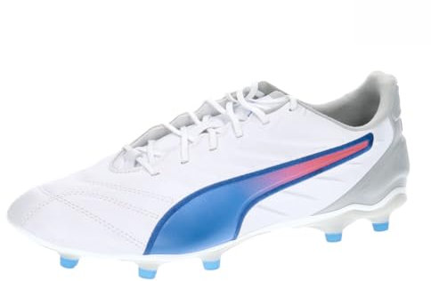 PUMA Unisex King PRO FG/AG Soccer Shoe, White-Bluemazing-Flat Light Gray, 46.5 EU