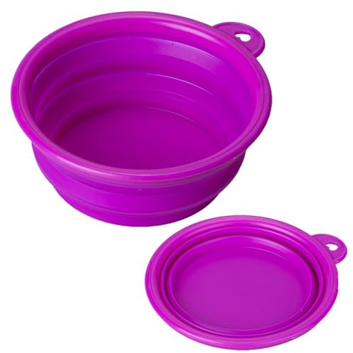 EliteKoopers 1Pcs Purple Silicone Collapsible Compact Pet Dog Cat Feeding Bowl Pop Up For Travel Dish Feeder
