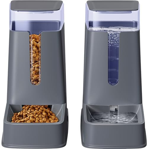 2 paquetes de comedero y bebedero automático para gatos, dispensador de comida y agua para perros pequeños, medianos y grandes, gatos, perros, cachorros, gatitos, 1 galón x 2 (gris profundo)
