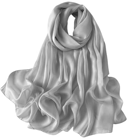 Lina & Lily - Bufanda de gasa arrugada para mujer, chal envolvente primavera verano, transparente, sedosa, ultraligera, Gris Claro, 72 x 28 (185 cm x 72 cm)