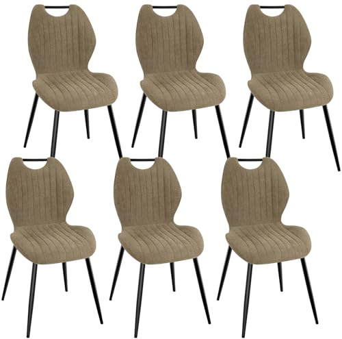 WAFTING Lot de 6 Chaises de Salle à Manger, Rembourrées, avec Dossier Haut, en Tissu et Pieds en Métal Laqué Noir, pour Salle à Manger, Chambre à Coucher et Réception, Marron