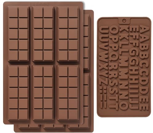 Set di 3 Stampi in Silicone, Stampo in Silicone per Cioccolato Lettere e 6 Quadrati, Stampi per cioccolato con linee separatrici per Cioccolato Fatto a Mano, Dolci e Caramelle, Fai-da-te (Model 1)