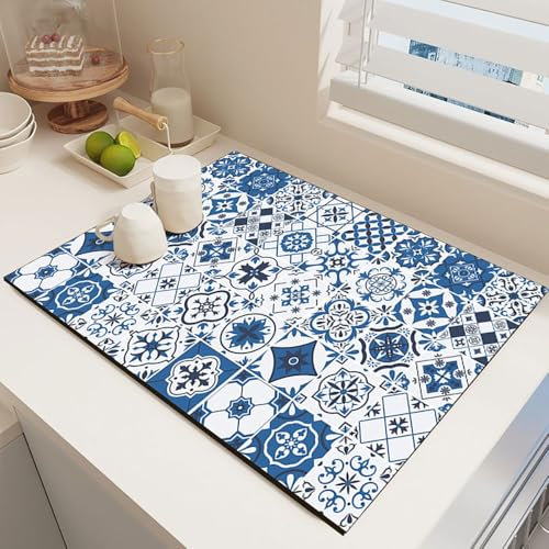 Odot Tappetino Scolapiatti, Stile Marocchino Tappetino Scolapiatti Assorbente Tappetino Assorbente Cucina Asciugatura Rapida, Tappetino Macchina Caffe Antiscivolo (Blu,30x40cm)