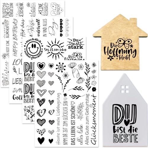 Tixlux 4 Stück Rub On Sticker, Folie Transferaufkleber 19x14cm für Glas, Handarbeiten, Dekoration, DIY-Kunsthandwerk, Geschenke Deko, Party Deko (Schöne Worte)