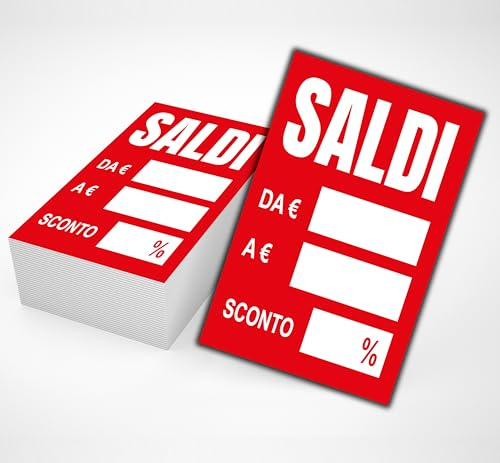 Cartellini Segnaprezzi, 100 Pezzi, 8,5x5,5 cm o 10x15 cm, Cartoncino Lucido 350 g, prezzi Saldi sconti (SALDI VERTICALE, 8,5X5,5 CM)
