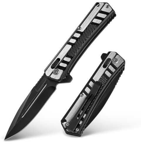 BEEK Taschenmesser Klappmesser mit Crossbar Lock, Outdoor Messer, Schwarz Zweihandmesser mit Clip, EDC Klapp Messer Scharf, Geschenke für Männer (Schwarz)