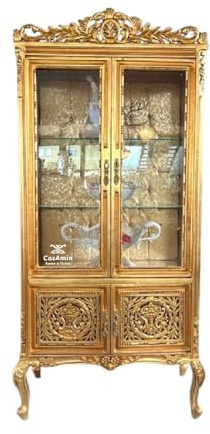 Vetrina dorata in stile retrò, stile francese antico, vetrina in vetro stile barocco rococò fatta a mano come decorazione per la casa