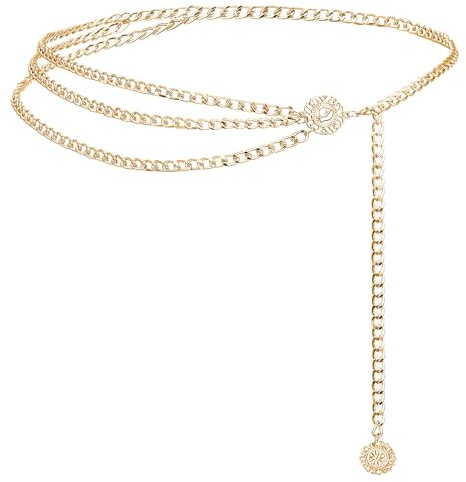 Adjustable Gold Plated Waist Chain Belt for Women | Belly Dance Hip Jewelry Body Chain with Hypoallergenic Clasp | Fashion Accessory for Skirts, Pants, Dresses