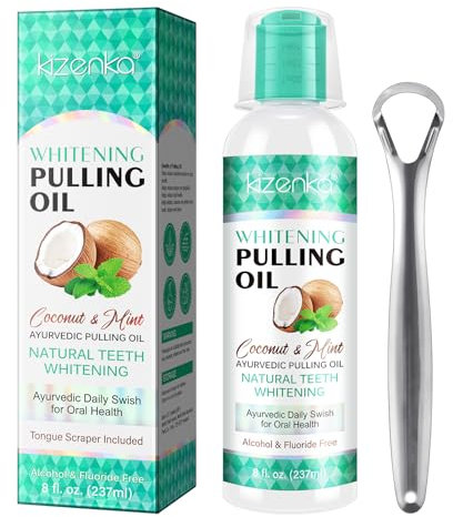 Kokosnuss-Ziehöl für die Zähne 237ml, Kokosöl, Öl Mundspülung, Mundziehöl mit Kokosnuss & Pfefferminzöl, Minzöl zum Ziehen von Mundwasser mit Zungenschaber