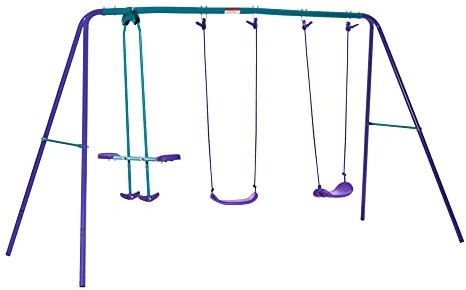 Outsunny Balançoire portique pour Enfant 3 en 1 avec 1 balançoire Face à Face et 2 sièges de balancelle, balançoire Enfant extérieur en métal, Hauteur réglable, Charge 180 kg, pour 3+Ans, Violet