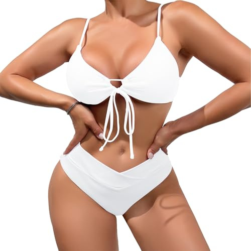 Meioro Bikini para Mujer, Traje de Baño Triángulo Recortado, Dos Piezas con Cuello en V, Cintura Baja, Sexy con Nudo y Cordón, Verde, Mezcla de Poliéster