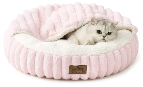 COZY KISS Lit Chat et Petit Chien avec Couverture 50cm, Panier Lavable Rose