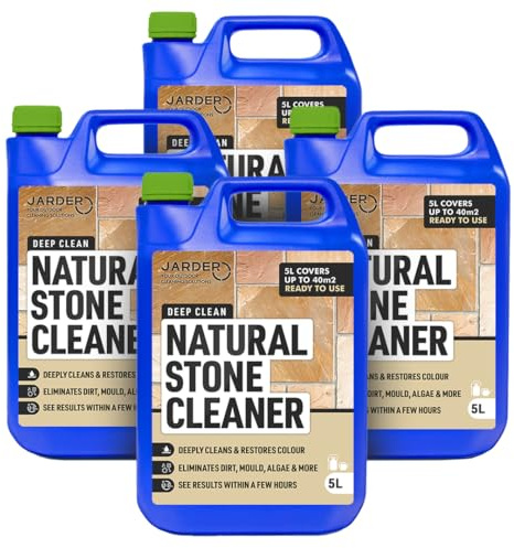 Jarder Natural Stone Cleaner 4 x 5L – Removes Dirt, Grime, Algae, Mould, and Black Spots - Restores Colour - Safe on All Stone Types - Deep Cleaning Powerful Formula - Covers 160m2