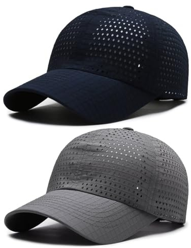AYPOW 2 Pcs Basecap Herren Damen, Atmungsaktivem Schnelltrocknend MeshBaseball Kappen Unisex, Leichte Verstellbar Schildmütze Snapback Caps Sonnenschutz Tennis Laufen Cappy Draußen Sport Sommer