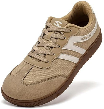 HOBIBEAR Barefoot Shoes Wide Casual Lace Up Retro Fashion Sneakers for Women Men(Brown White, UK 6.5)
