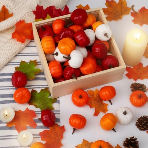 Thyle 150 Pcs Mini Pumpkins 50 Foam 2 Inch 100 Confetti,Orange