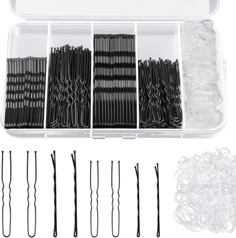 200 Piezas Horquillas para El Pelo, 100 Diademas, Cabello Onduladas de Metal, Horquillas en Forma, de U Horquilla Invisible Para Mujeres y Niñas, Moños Largos, Rizados(Black)