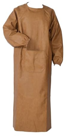 misppro Tablier de travail imperméable en cuir synthétique résistant au feu - Tablier de protection à manches longues avec poches pour soudeurs, forgerons, menuiserie - Marron