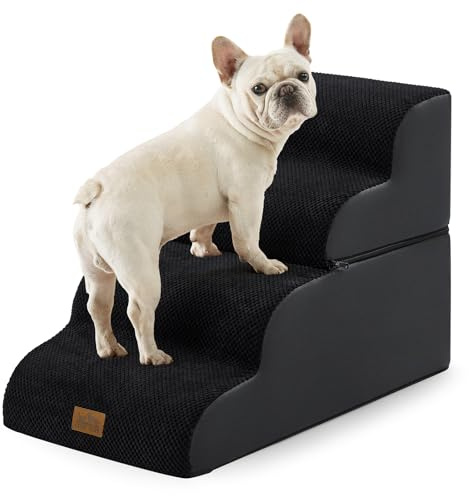 COZY KISS Escalera para Perros Pequeños, Rampa para Perros de Espuma para Cama y sofá, Escaleras para Mascotas con Funda Lavable, Estabilidad Rampa para Gatos, Negro, 40x72x50cm