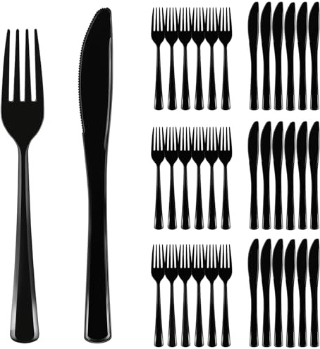 ALEXPRE 200 Pack Plastic Cutlery Set, Heavy Duty Cutlery Reusable,Plastic Knife and Forks for Party,Birthday,Camping, Weddings