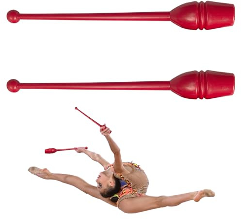 Veesper Bâtons de Gymnastique Rythmique 2 pièces 13, 78 Pouces Clubs de Gymnastique Rythmique Solides en PVC pour équipement d'entraînement pour Enfants Adultes, Rouge.