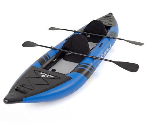 COSTWAY Kajak aufblasbar 2 Personen, aufblasbares Kanu mit Aluminiumrudern, gepolstertem Eva-Sitz, Handpumpe und Reparaturset, Schlauchboot mit Tragetasche, 230 kg Gewichtskapazität (Blau)