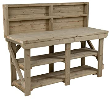 Arbor Garden Solutions Heavy Duty Workbench with Double Shelf & Back Panel, Pressure Treated Timber Garage Table - 6ft (180cm)