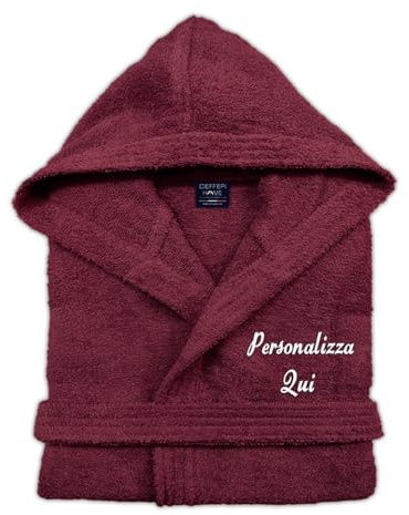 Cieffepi Home Collections Solo Mio Basic Accappatoio Personalizzato con Cappuccio in Morbida Spugna idrofila di Puro Cotone (L, Bordeaux)