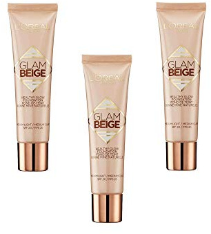 3St. L'OREAL Paris GLAM GLOW BEIGE Healthy Glow Foundation (3x30ml) LSF 20 / SPF 20 (Medium Light/Medium Clair)