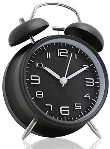 TXY Classical Twin Bell Alarm Clock for Bedroom with Stereoscopic Dial, Frosted Shell, Backlight, Extra Loud Machinical Ringtone, Battery Operated Loud Alarm Clock for Home Office (Black)