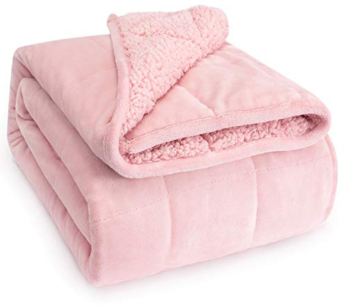 Wemore Sherpa-Fleece-gewichtete Decke für Erwachsene, 9 kg, doppelseitig, gemütlich, flauschig, schwere Decke, Ultra flauschig, 152.4 x 203.2 cm, rosa auf beiden Seiten