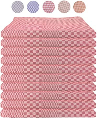 LEFUNDA® 10er Set Geschirrtücher - 100% Baumwolle Küchentücher, 220 GSM, Weiche, Super Saugfähige Geschirrhandtücher, Vollzwirn, 50x70cm (Rot, 10)