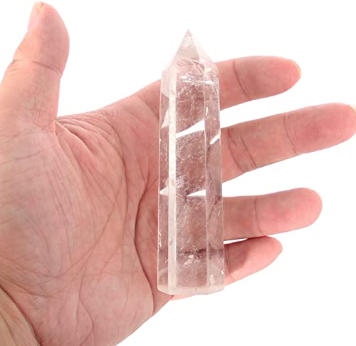 Orientrea Varitas de Cristal de Roca, 1 varitas de Cuarzo Claro de 10 cm a 11 cm, Torre de Cuarzo Claro, Cristal curativo de Cuarzo Claro y Piedras, Embalaje de Caja de Regalo