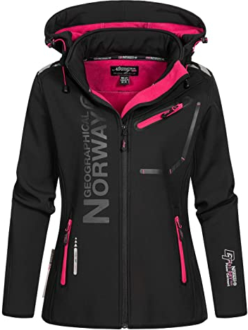 Geographical Norway Damen Softshell Funktions Outdoor Regen Jacke Sport (L, Black-Flashy Pink)