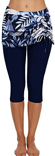 Ecupper Badehose Damen Lang Schwimmhose Capri Badeleggings Mit Rock Schwimm