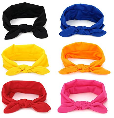 VIKSAUN 6 Packs Headbands Fabric Hair Band Solid Color Style Boho Bow Bandana Knot Headwrap Retro Elastic Rabbit Ear Turban Soft Hairband for Girls and Women(6 PCS)