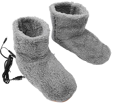 HOMSFOU USB Electric Warm Shoes Heat Shoes Beheizter Fußwärmer USB Wiederaufladbare Weiche Winterwarme Heizschuhe Waschbare Plüschschuhe (1 Paar Grau) Praktische Wärmere Schuhe