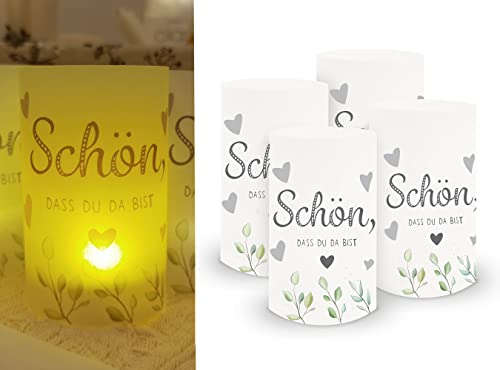 Sugeru 16 stück Lichthülle für Tischlicht & Teelicht Windlicht & LED-Kerzen,Kommunion deko | tischdeko | Fisch Eukalyptus I 10cm | Taufe deko | Schön DASS du da bist | konfirmation deko(Grau)